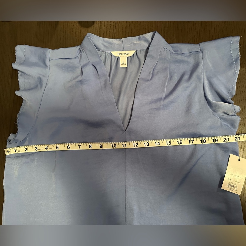 Nine West Light Blue Ruffle Sleeve Blouse NWT - Picture 10 of 13